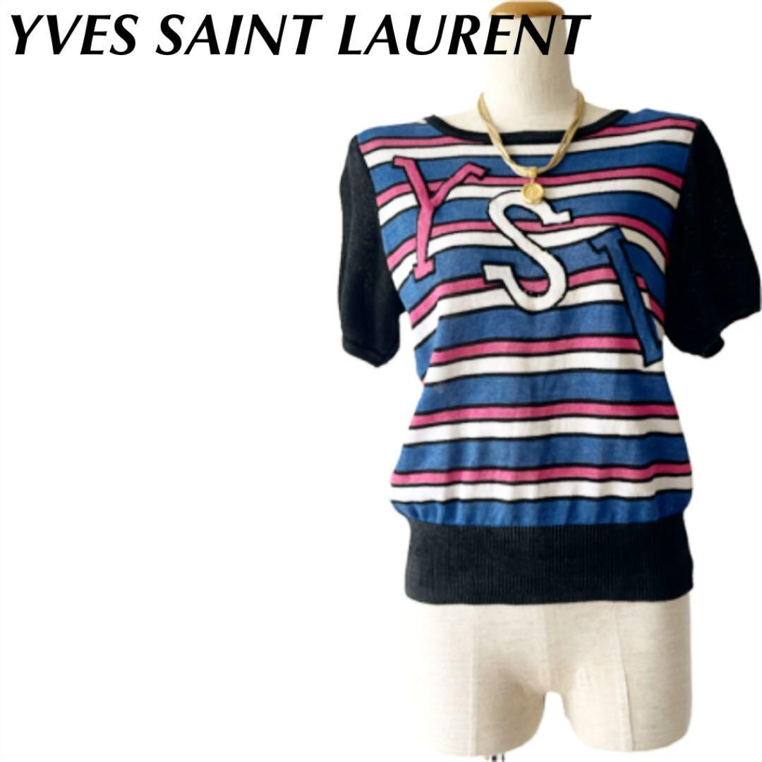 Autentico top Yves Saint Laurent vintage YSL manica corta lino taglia M GIAPPONE