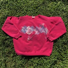 Vintage 90s Handmade Painted Abstract Art Sweatshirt Womens Pink Sweater VTG