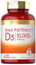 UPC 843604100963 product image for Vitamin D3 10000 IU 400 Softgels | Value Size | Max Potency | by Carlyle | upcitemdb.com