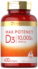 Vitamin D3 10000 IU 400 Softgels | Value Size | Max Potency | by Carlyle