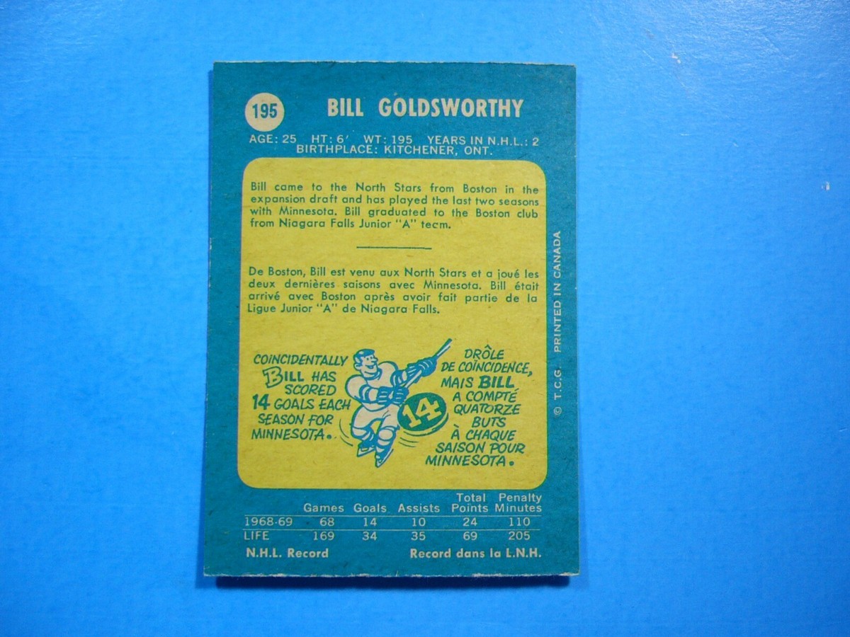 ペプシー　カード 1969/70 O-PEE-CHEE NHL HOCKEY CARD #195 BILL GOLDSWORTHY EX/NM