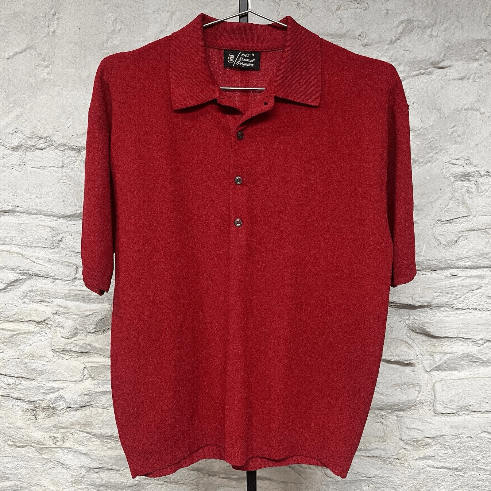 Vintage 1970’s Knit Polo Shirt Medium Dark Red Dacron Lounge Made In USA Retro
