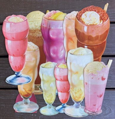 10 Vintage 1951 Ice Cream & Soda Floats Paper Die-Cut's Unused Stock - SODA SHOP