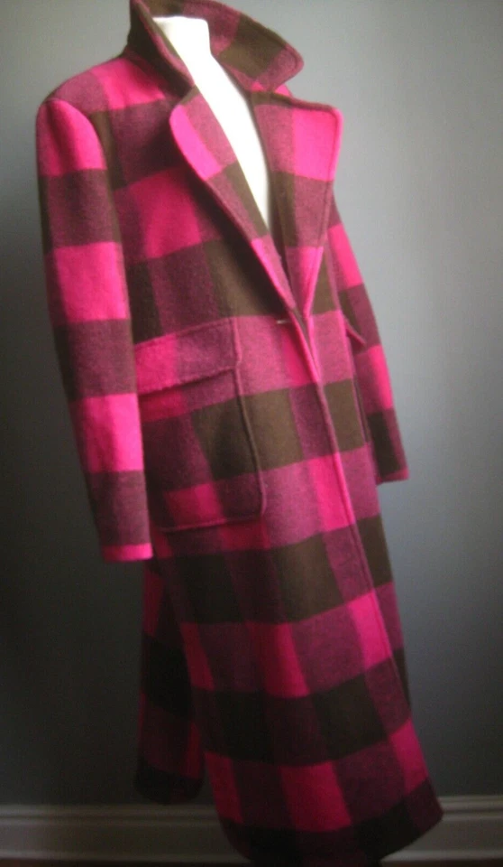 BLOGGER CHECKED COAT 16 18 XL block tartan hot pink brown relaxed COERCION - Image 3 of 4