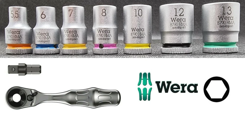 Wera 1/4 " Zoll Antrieb Stecknüsse Steckschlüssel 5,5 6 7 8 10 12 13 Zyklop