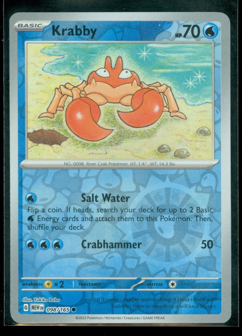 Pokemon KRABBY 098/165 Pokemon 151 - Rev Holo - - MINT
