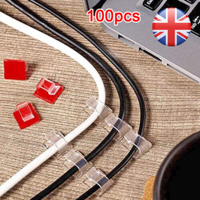 100X Mini Self Adhesive Cable Cord Holder Car Wire Clips Light