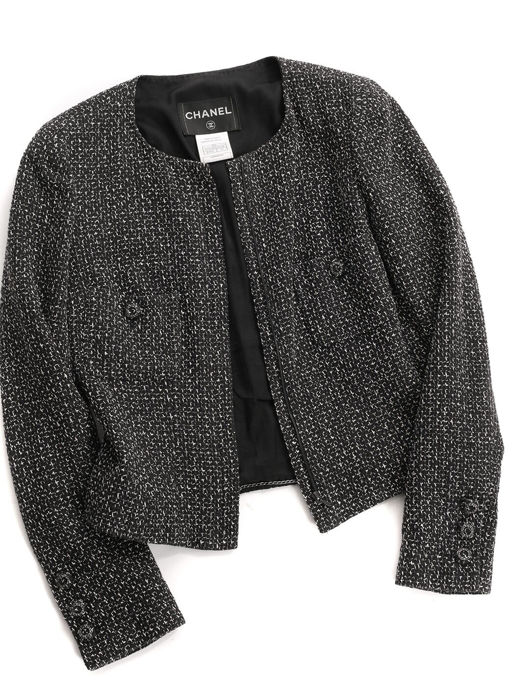 CHANEL 08 TWEED JACKET WITH REMOVABLE CUFFS BLACK&WHI… Gem