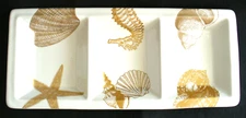 222 Fifth~Stoneware~COASTAL LIFE~Gold~DIVIDER TRAY~Serving Dish~16" x 7"~EC