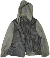 Gen X Women’s Vintage 90s Black Faux Leather Zip Up Hoodie Size L