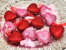 Valentines Red Pink Glitter Hearts 1.75" Tree Ornaments Home Decor 12pc