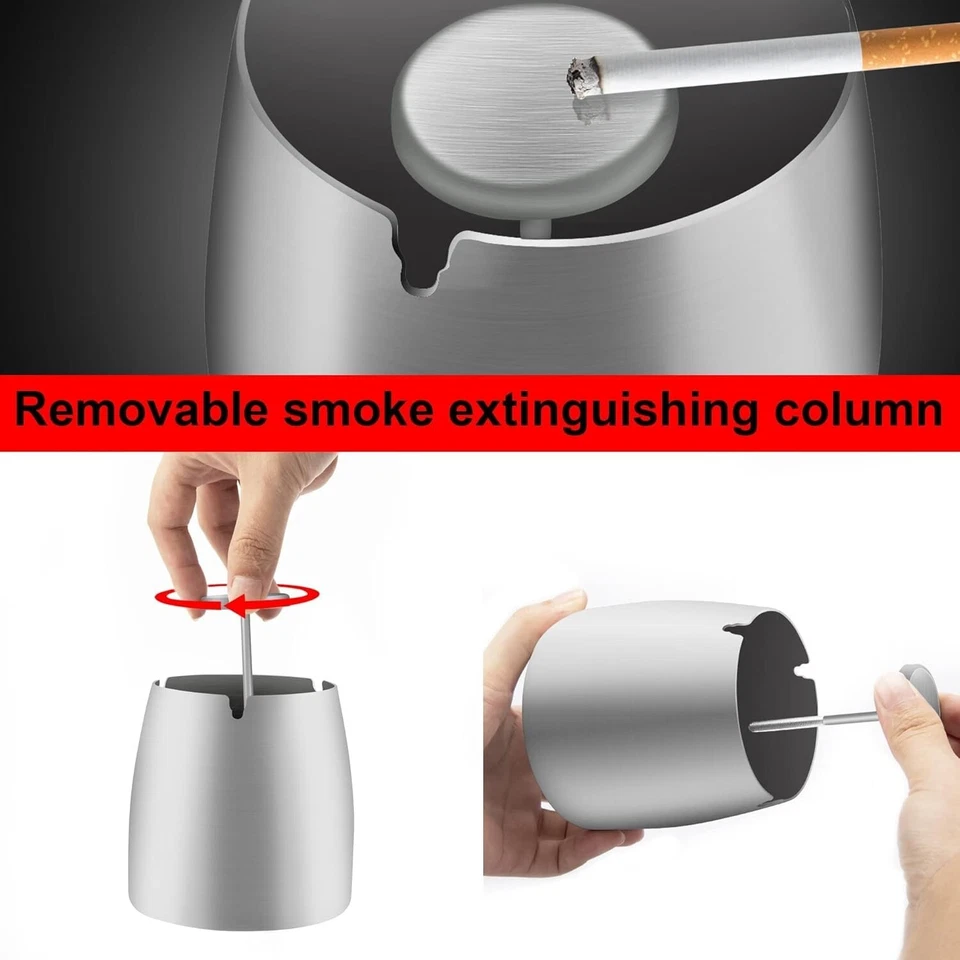 Aschenbecher mit Deckel Edelstahl Outdoor Windgeschützt Balkon Wind Außen C394 - Bild 3 von 4