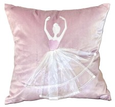 18" Sq Pink Velvet Embroidered Ballerina 3D Organza Tutu Throw Pillow Cover New