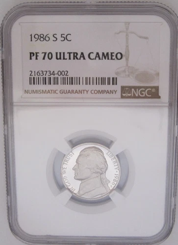 1986-S JEFFERSON NICKEL NGC PF70 ULTRA CAMEO = RARE & SCARCE w/ Book $2,000!