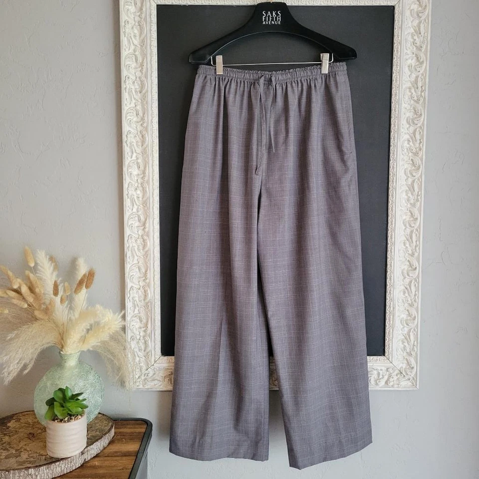 Pantalones de vestir ESKANDAR Inglaterra gris lana cachemir a cuadros pierna ancha pantalones 2