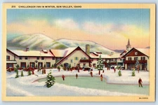 1940 Sun Valley Idaho ID Vintage Postcard Challenger Inn Winter View Ice Skating