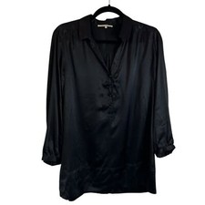Gerard Darel Black 100 Silk 1/2 Button V-Neck Collared Blouse Women  s FR 44