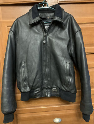 Vintage XL Chill Factor LEATHER Coat Motorcycle JACKET Mens Snow Wear black