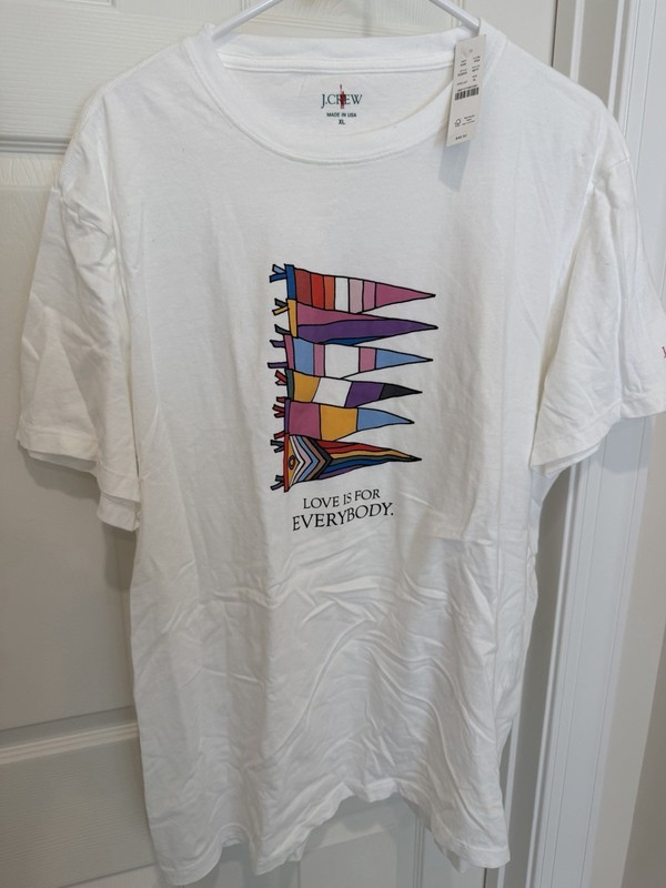 J.Crew White Rainbow Graphic XL T-Shirt Pride USA NWT Love Is For Everybody