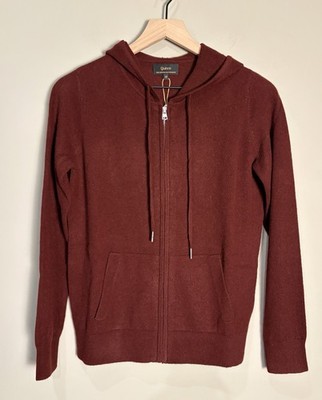 NWT Quince Womens Mongolian Cashmere Full-Zip Hoodie Sweater Rich Burgundy Sz XS