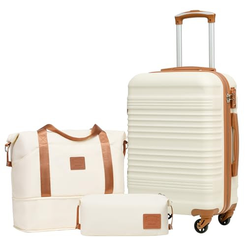 3-Piece White Luggage Set with Carry-On Suitcase for Travel (DB/TB/20)