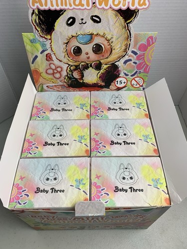 Baby Three Mini Animal World Plush Blind Box Full Display Case Of 6 Sealed New - Afbeelding 12 van 14