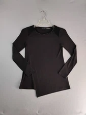 Ivanka Trump Womens Top XS Black Long Sleeve Round Neck Solid Studded Blouse