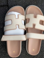 Nude & Cream "H-Strap" Flatform Sliders – (Size EU 40 / UK 7)