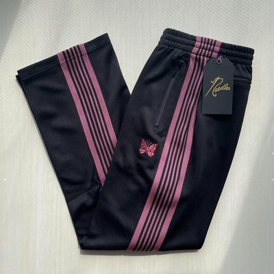 【美品】NEEDLES LQ229 ナロー トラックパンツ M ブラックピンク NEEDLES Track Pants Straight Black x Pink lines LQ229 Size-S