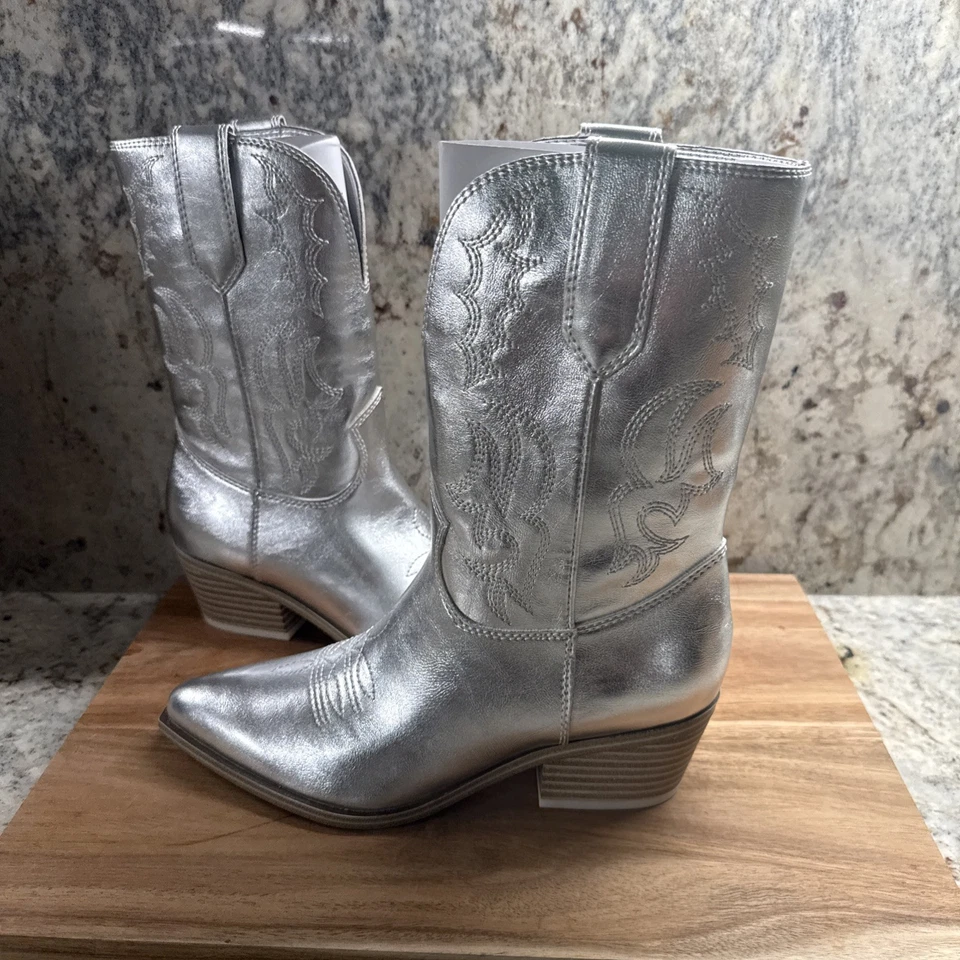 Botas occidentales Nine West Yodown plateadas para mujer nuevas en caja talla 6 Foto 2 de 4