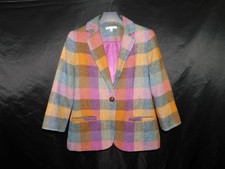 Cabi Size 6 Happy Blazer Purple Brown Plaid Wool Jacket One Button Pockets 927