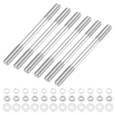 6Set M6x80mm Double Ended Stud Screws,304 Stainless Steel Rod with Nut Washer