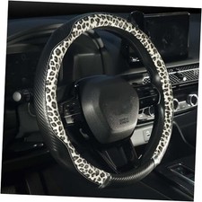 Cream Leopard Steering Wheel Cover For Women Universal 15 Inch Soft