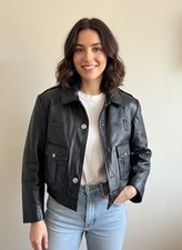 Giacca bomber vintage Kale Chicago taglia 18 corta donna pelle nera Thinsulate A-2