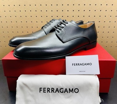 NEW Salvatore Ferragamo Black Fosco Plain Toe Calfskin Derby  display picture 1