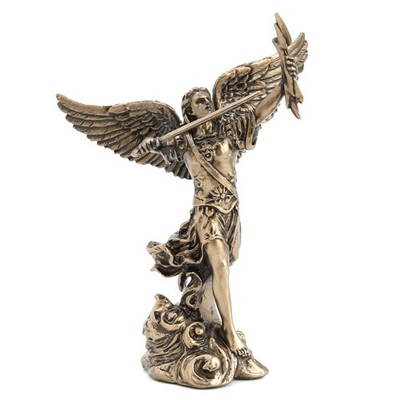 US 3.87'' Poly Stone Archangel - Remiel with Sword and Lightning Figurine, Bronze