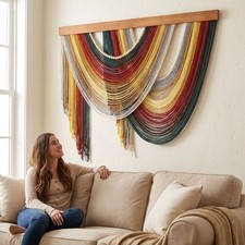 Wooden Handmade Tassel Tapestry Hand-Woven Macrame Wall Hanging  Headboard