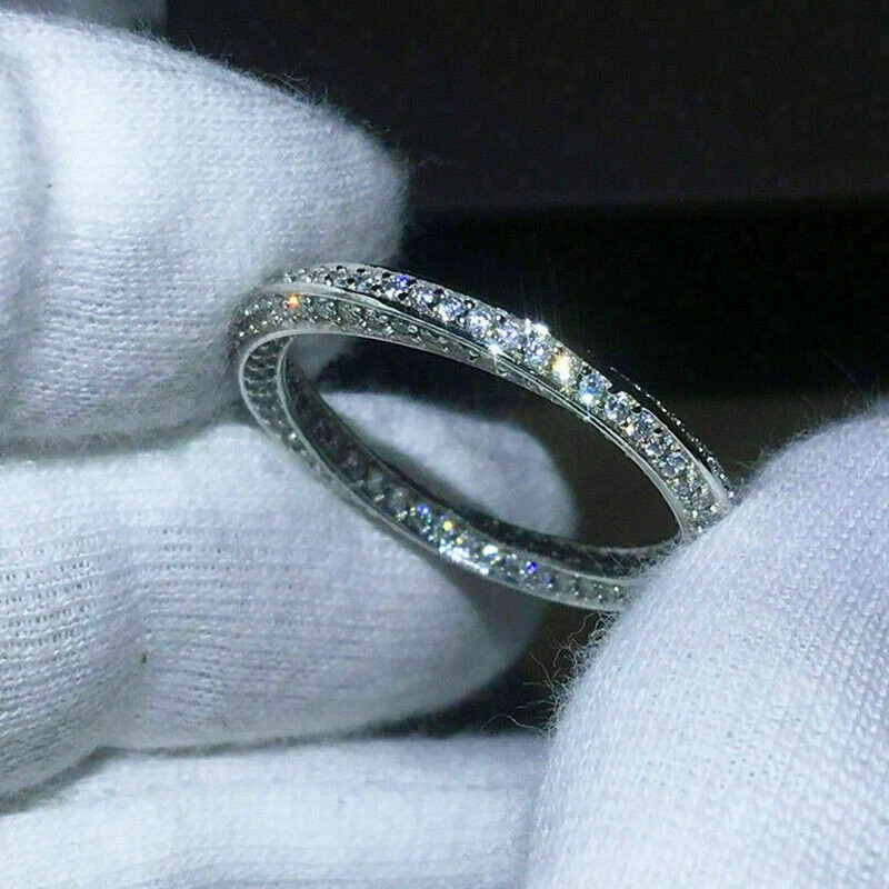 1ct Round Diamond VVS1/D Eternity Ring Wedding Band 14k White Gold Finish Size 7 - Image 4 of 4