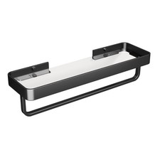 16 Inch Long Floating Bathroom Shelf with Towel Bar, Clear Tempered Glass Wal...