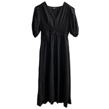 Old Navy Dress M Black Smocked Waist Eyelet Trim Tiered Midi Dark Cottagecore
