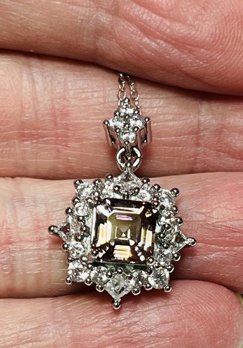 Silver Natural Ametrine Amethyst Princess Cut Pendant 925 Sterling Silver Chain