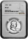 1957 50C Proof Silver Franklin Half Dollar NGC Graded PF 67 in New Holder White