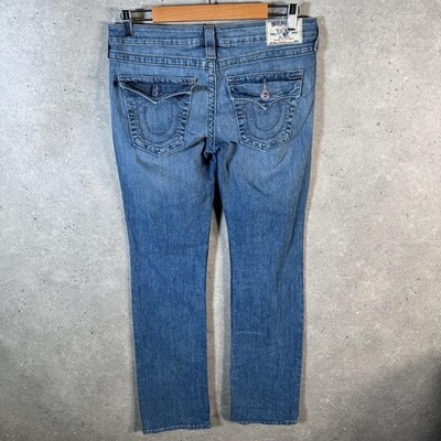 Vintage True Religion Straight Flap Y2K Jeans Damen W30 blau