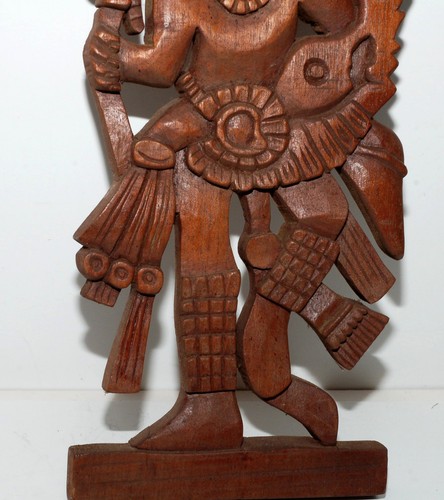 Vintage Mayan Aztec God Warrior Hand Carved Wood Wall Hanging 19"X8" Very Good - Picture 5 of 7