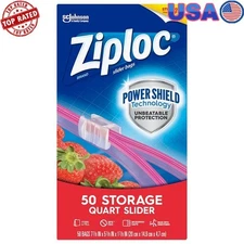 Reusable Quart Storage Bags 50 Count with Slider Closure Puncture Resistant New