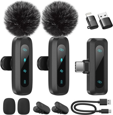 Wireless Lavalier Microphone for iPhone, iPad, Android Phone, 2-Pack Mini Noise 