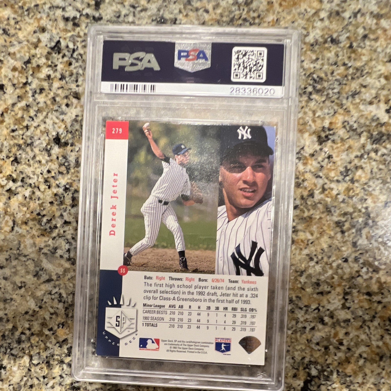 Upper Deck 1993 SP Premier Prospects Derek Jeter RC #279 Foil PSA 7 Yankees view 6