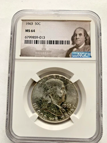 1963. Franklin Half Dollar. NGC ms64