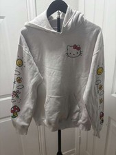 Hello Kitty Sun Clouds Butterfly Mushrooms Hoodie Hooded Sweatshirt Large