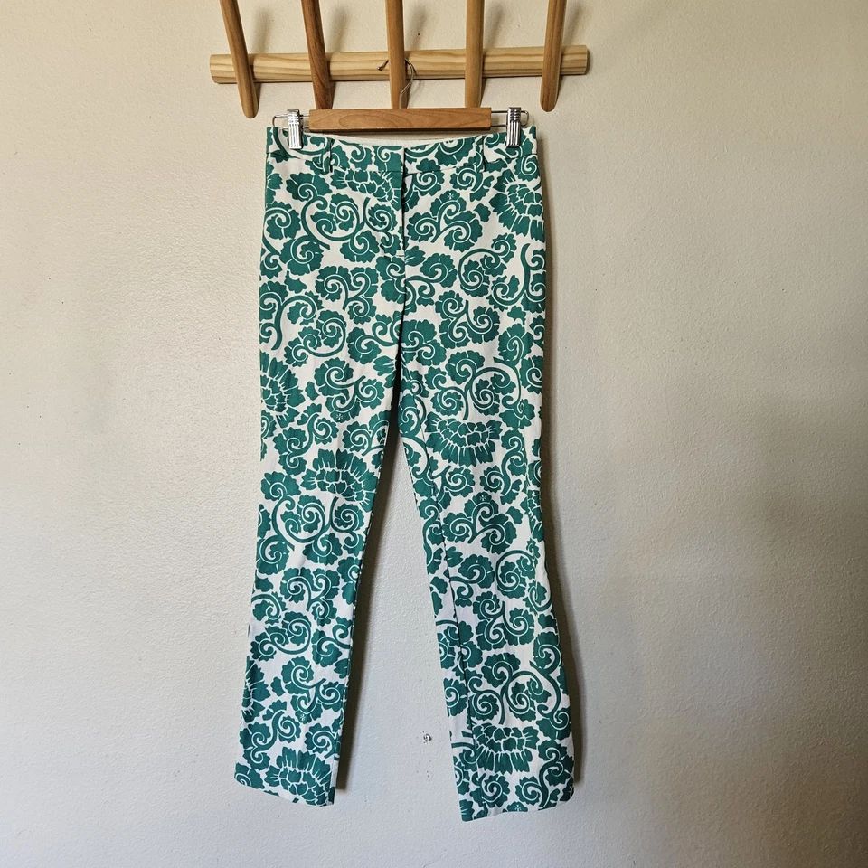 Tory Burch Walton Slim Pants Women’s 0 Green Floral Baroque Print Cotton - Image 4 of 4